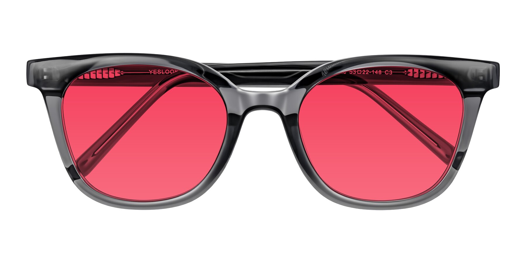 Folded Front of Jeromme in Translucent Gray with Red Tinted Lenses