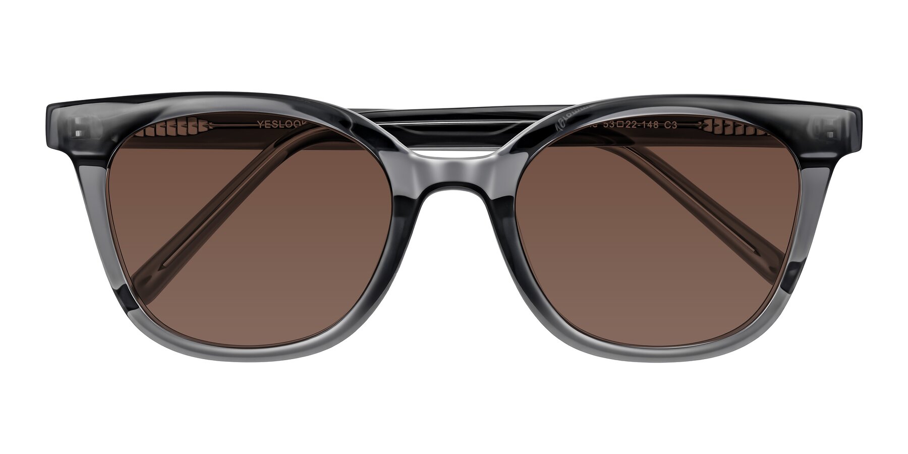 Folded Front of Jeromme in Translucent Gray with Brown Tinted Lenses