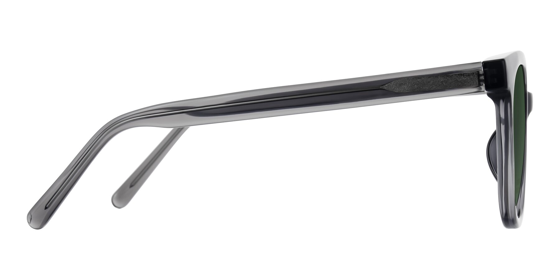 Side of Jeromme in Translucent Gray with Green Tinted Lenses