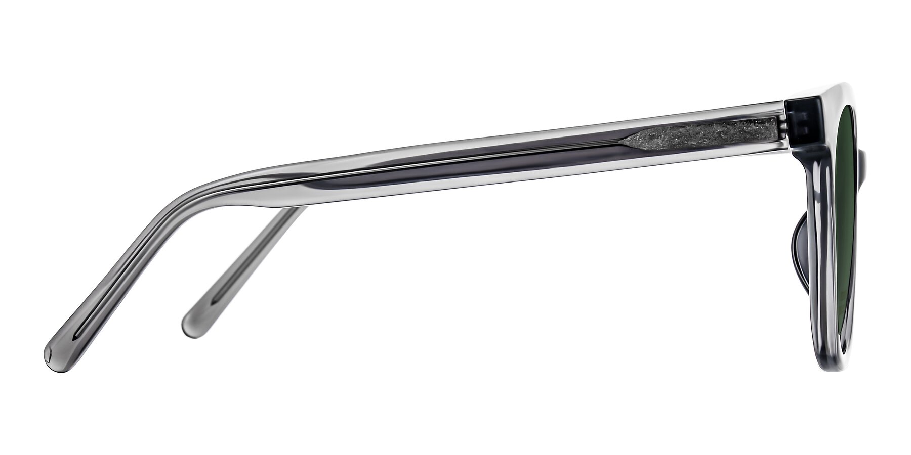 Side of Jeromme in Translucent Gray with Green Tinted Lenses