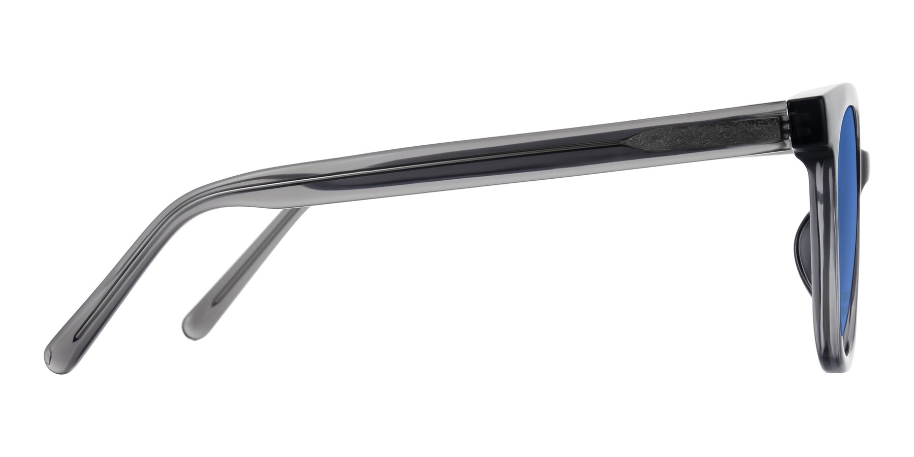 Side of Jeromme in Translucent Gray with Blue Tinted Lenses
