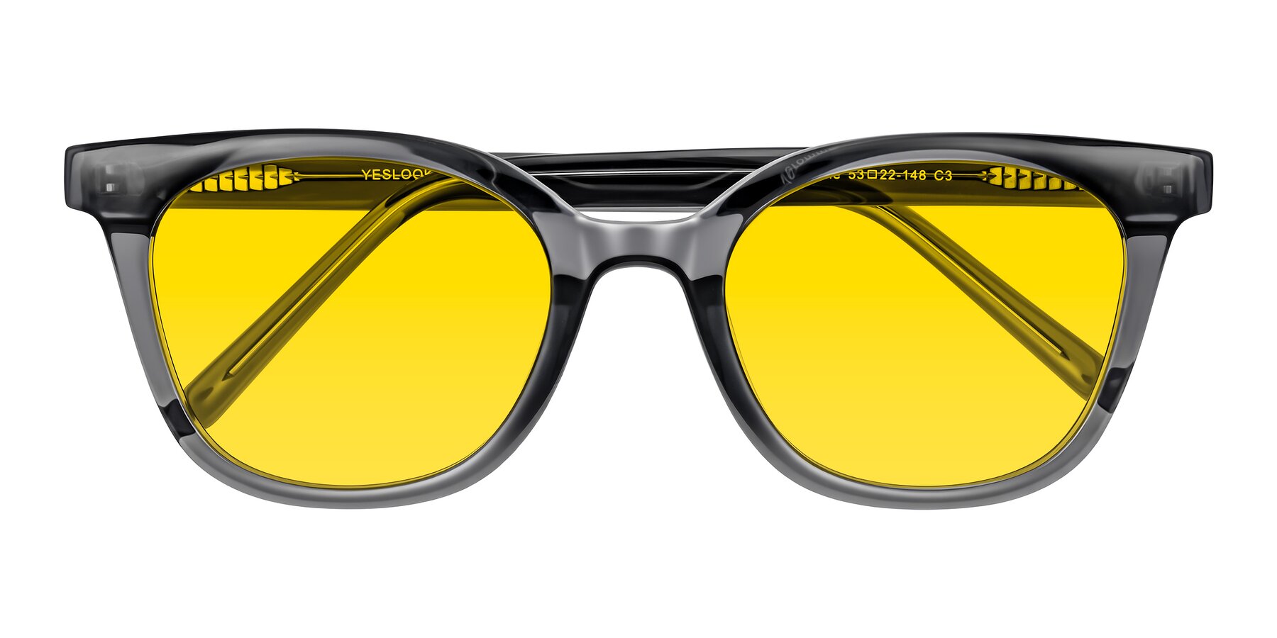 Folded Front of Jeromme in Translucent Gray with Yellow Tinted Lenses