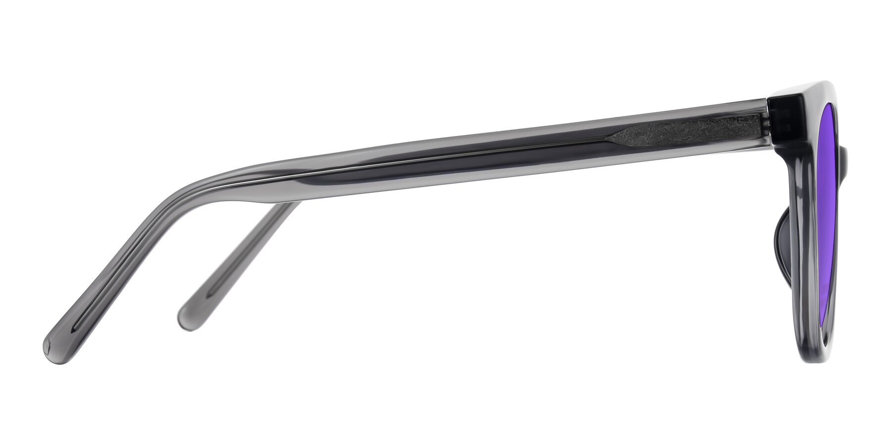Side of Jeromme in Translucent Gray with Purple Tinted Lenses