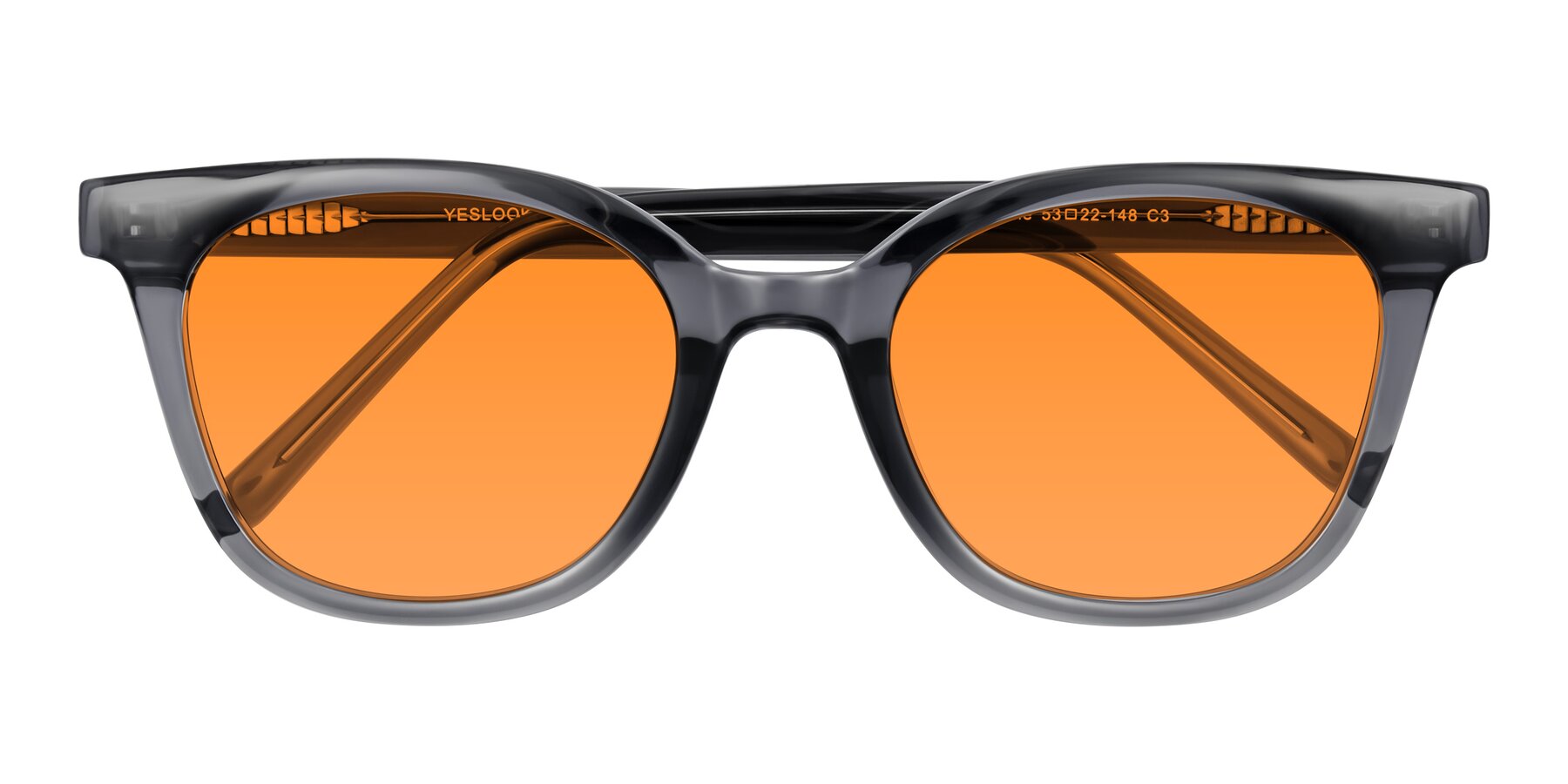 Folded Front of Jeromme in Translucent Gray with Orange Tinted Lenses