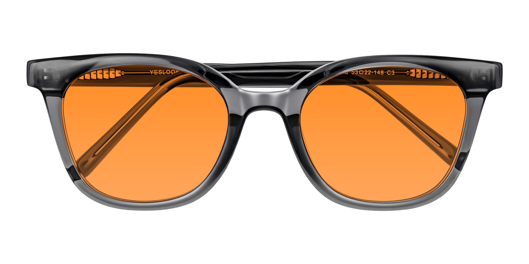 Folded Front of Jeromme in Translucent Gray with Orange Tinted Lenses