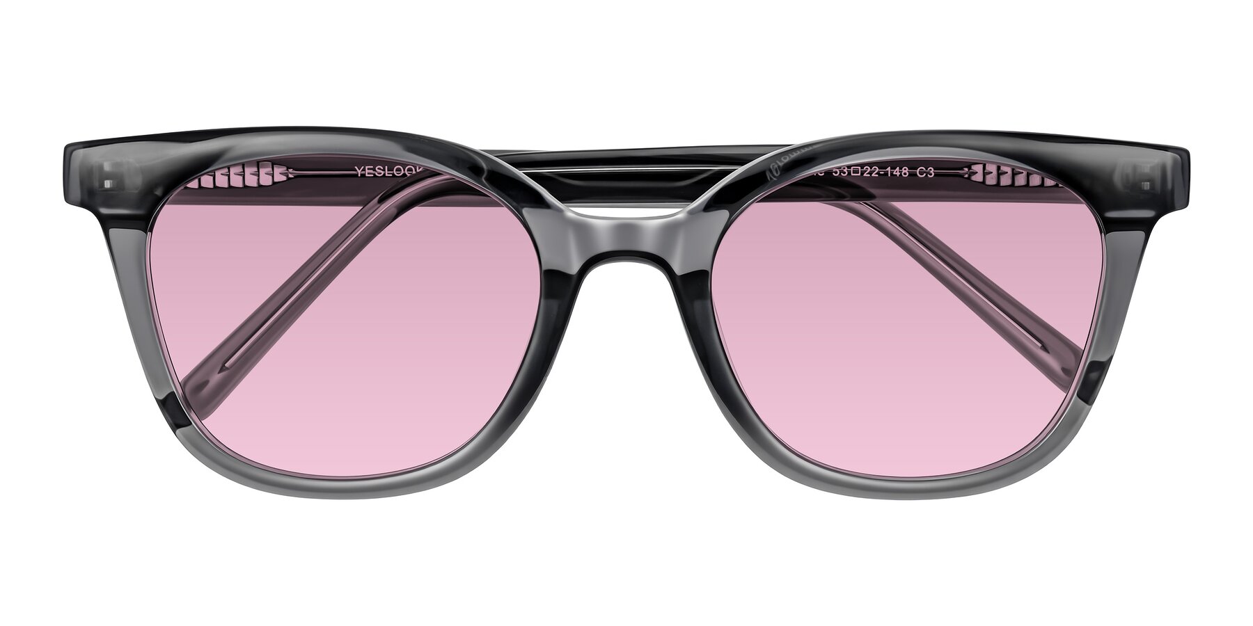 Folded Front of Jeromme in Translucent Gray with Light Wine Tinted Lenses