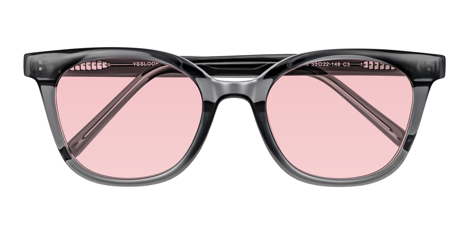Folded Front of Jeromme in Translucent Gray with Light Garnet Tinted Lenses
