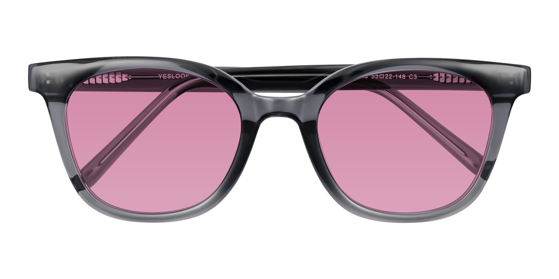 Folded Front of Jeromme in Translucent Gray with Medium Wine Tinted Lenses
