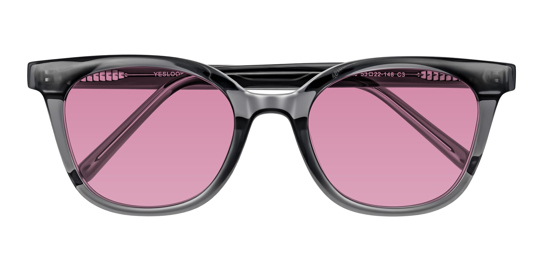 Folded Front of Jeromme in Translucent Gray with Medium Wine Tinted Lenses