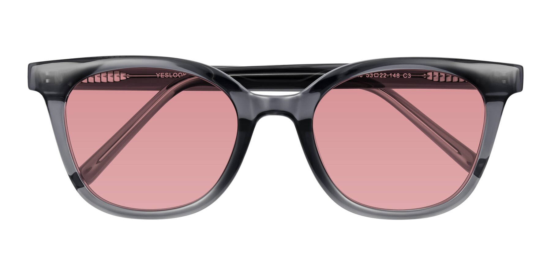 Folded Front of Jeromme in Translucent Gray with Medium Garnet Tinted Lenses