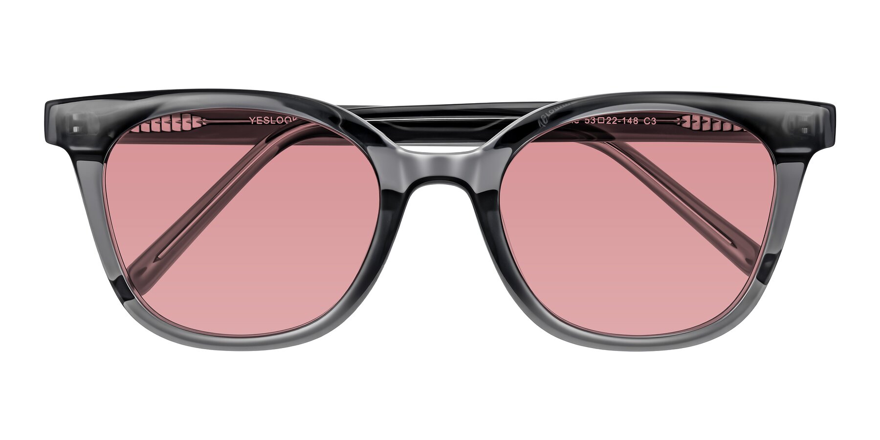Folded Front of Jeromme in Translucent Gray with Medium Garnet Tinted Lenses