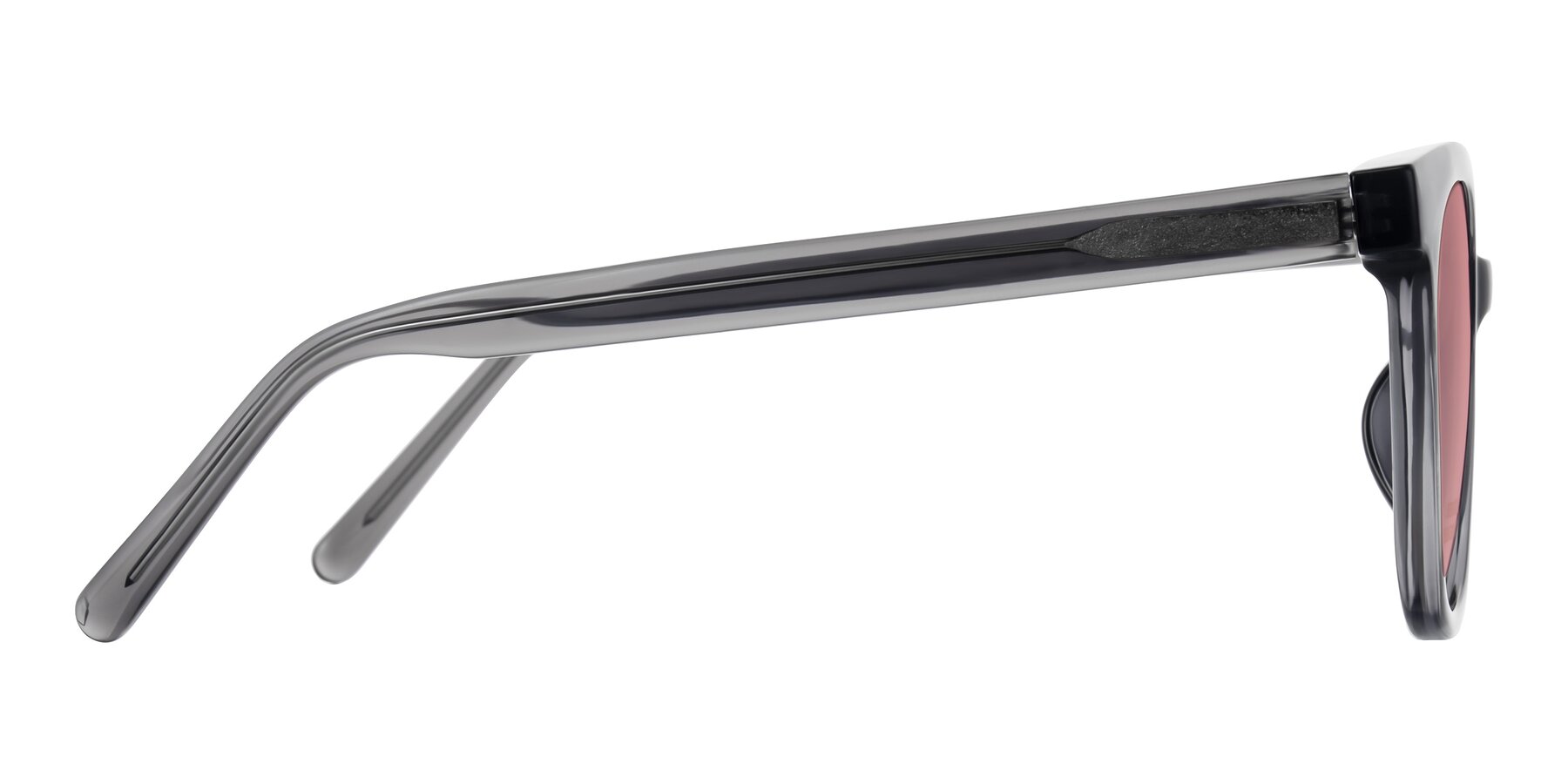Side of Jeromme in Translucent Gray with Medium Garnet Tinted Lenses