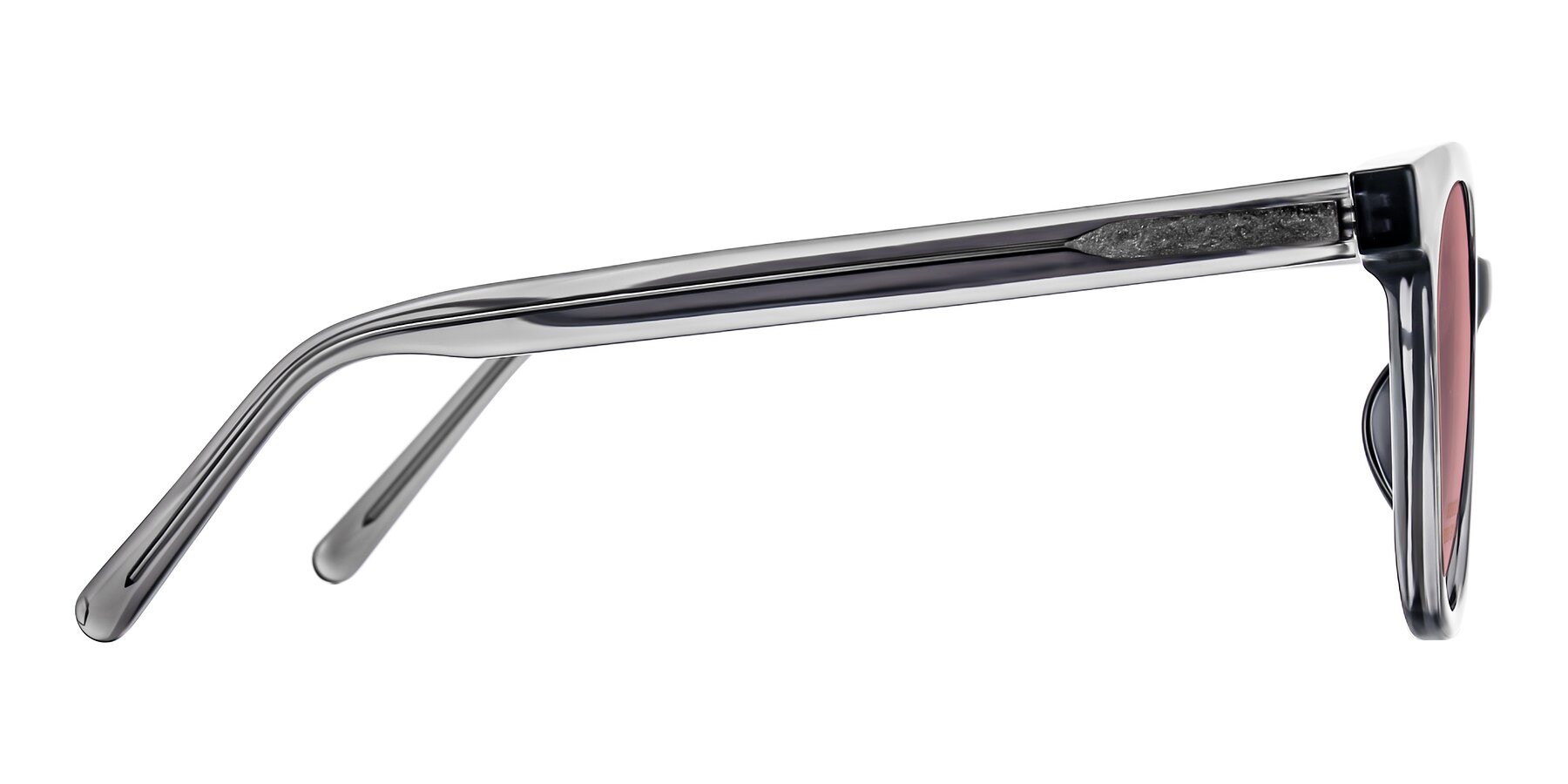 Side of Jeromme in Translucent Gray with Medium Garnet Tinted Lenses