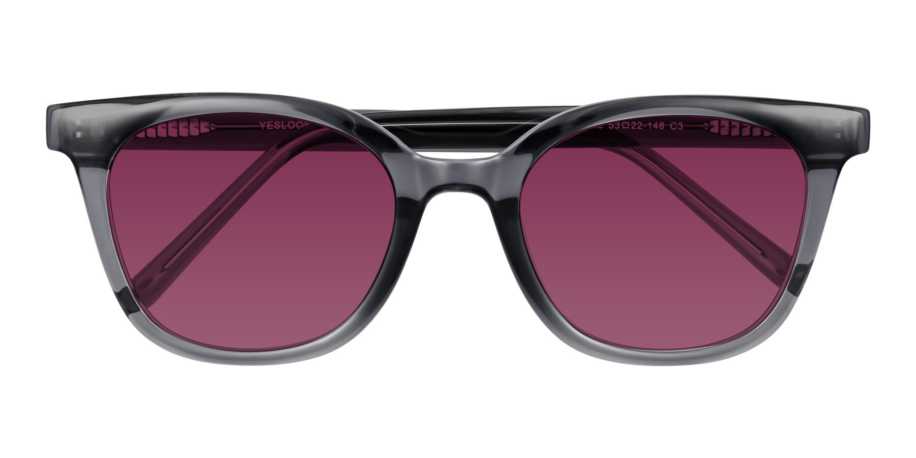 Folded Front of Jeromme in Translucent Gray with Wine Tinted Lenses