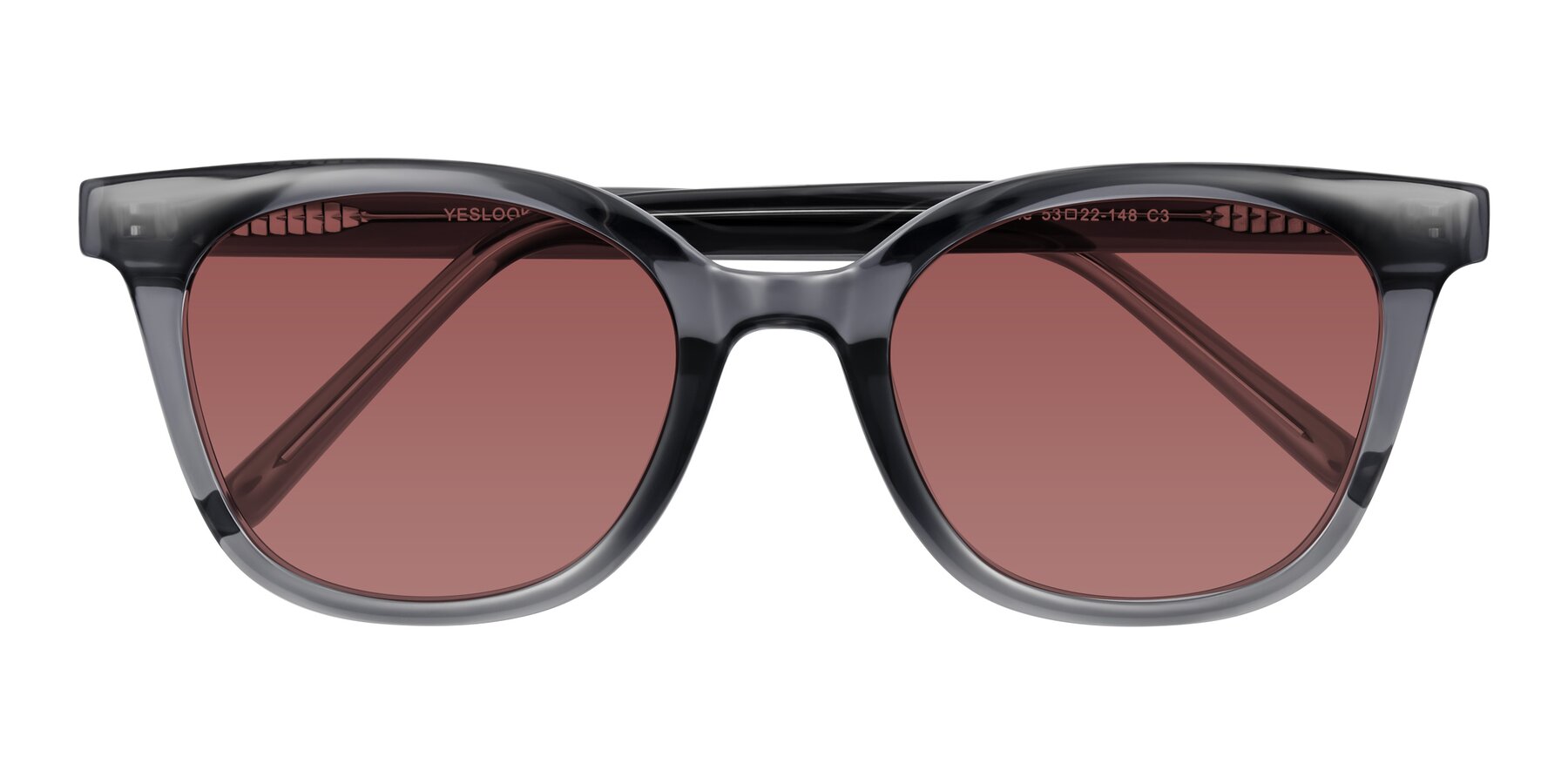 Folded Front of Jeromme in Translucent Gray with Garnet Tinted Lenses