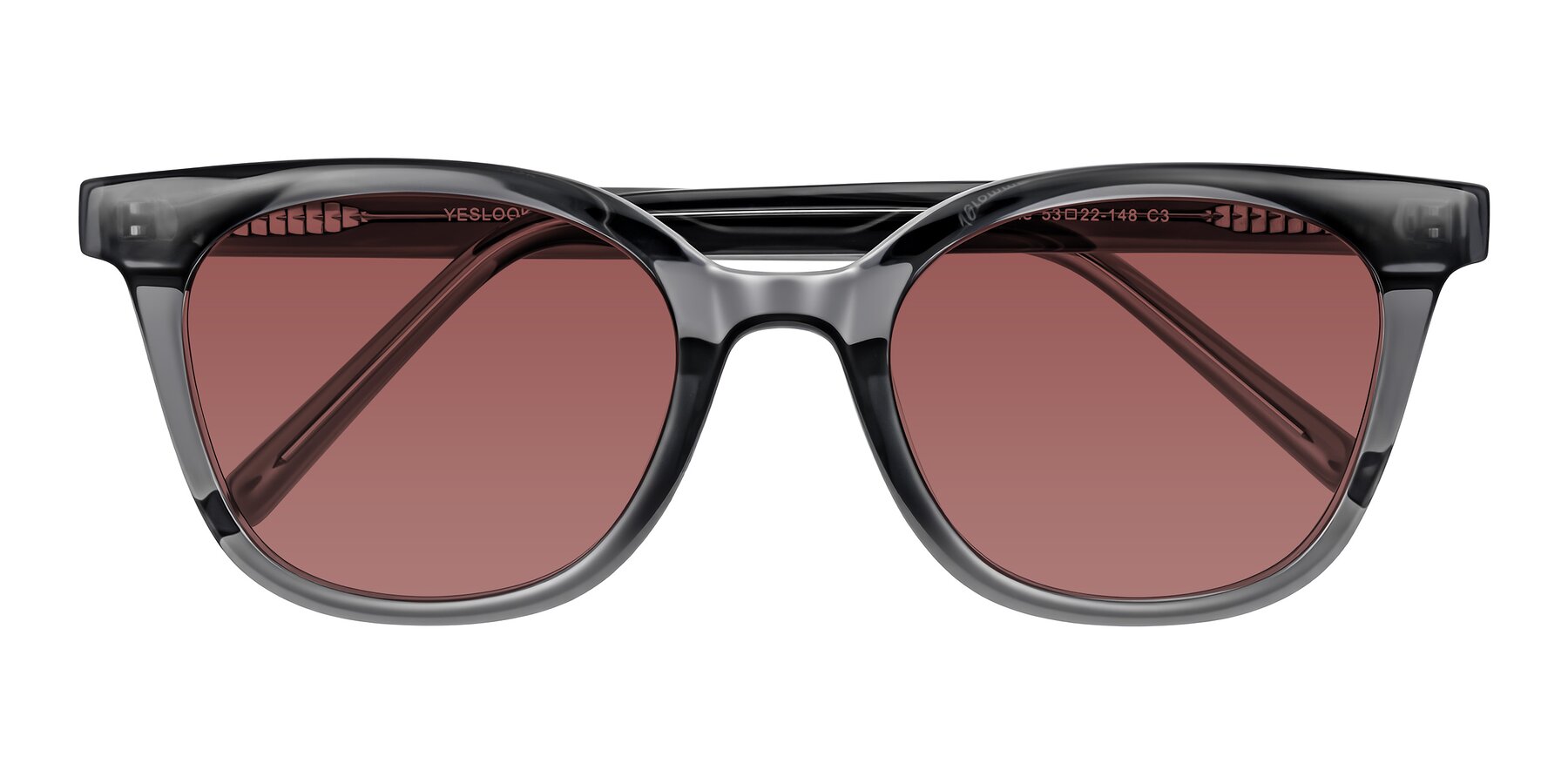 Folded Front of Jeromme in Translucent Gray with Garnet Tinted Lenses