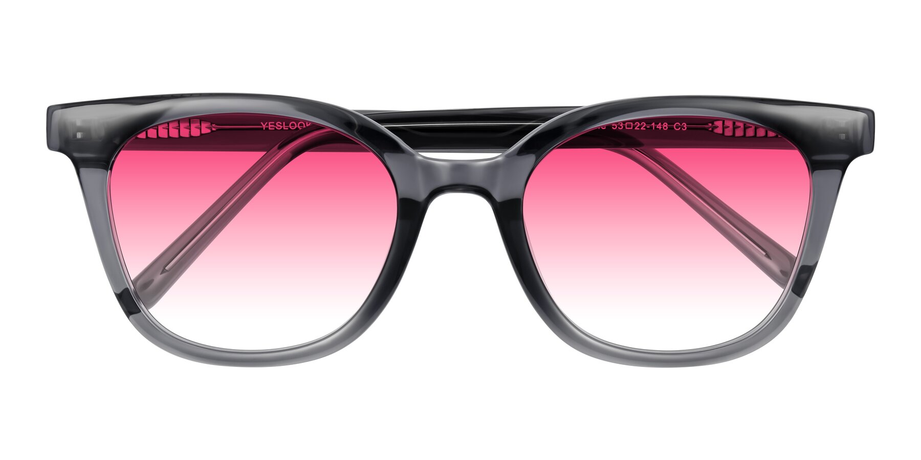 Folded Front of Jeromme in Translucent Gray with Pink Gradient Lenses