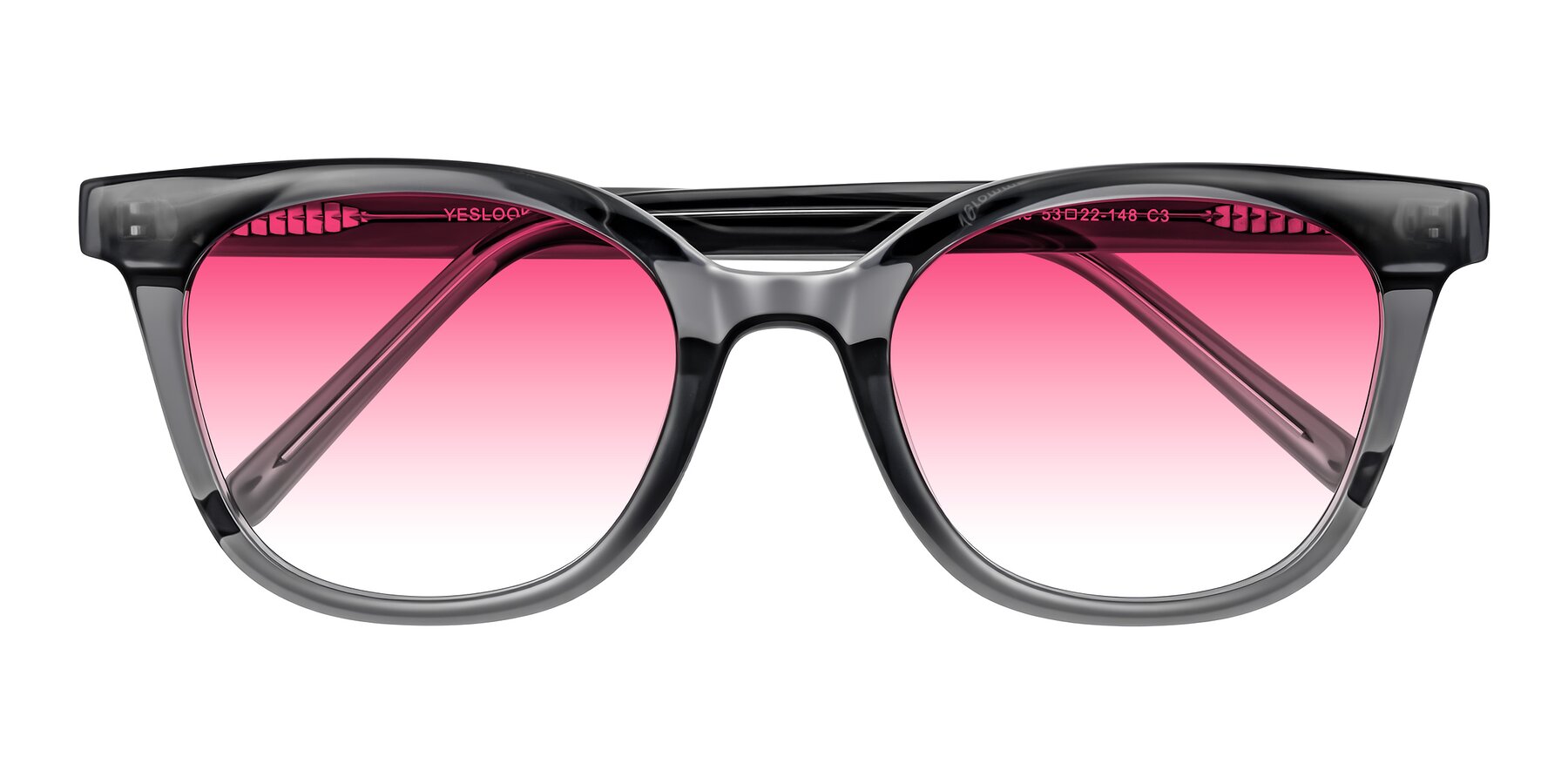 Folded Front of Jeromme in Translucent Gray with Pink Gradient Lenses