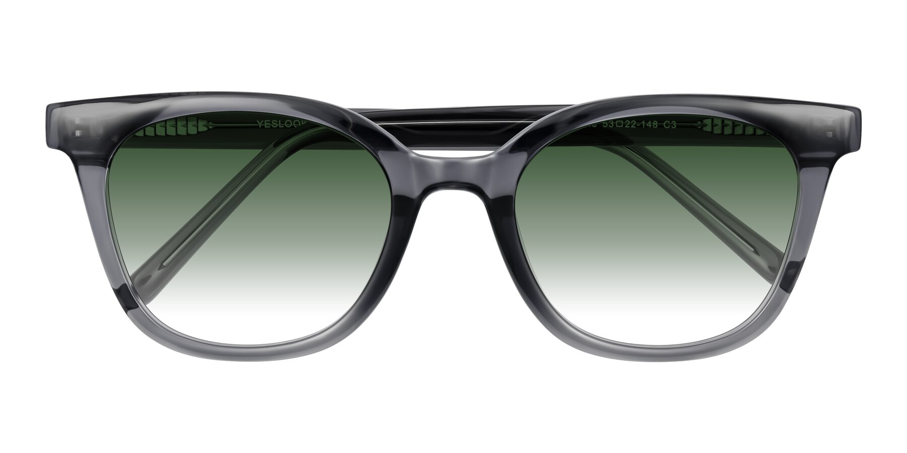 Folded Front of Jeromme in Translucent Gray with Green Gradient Lenses