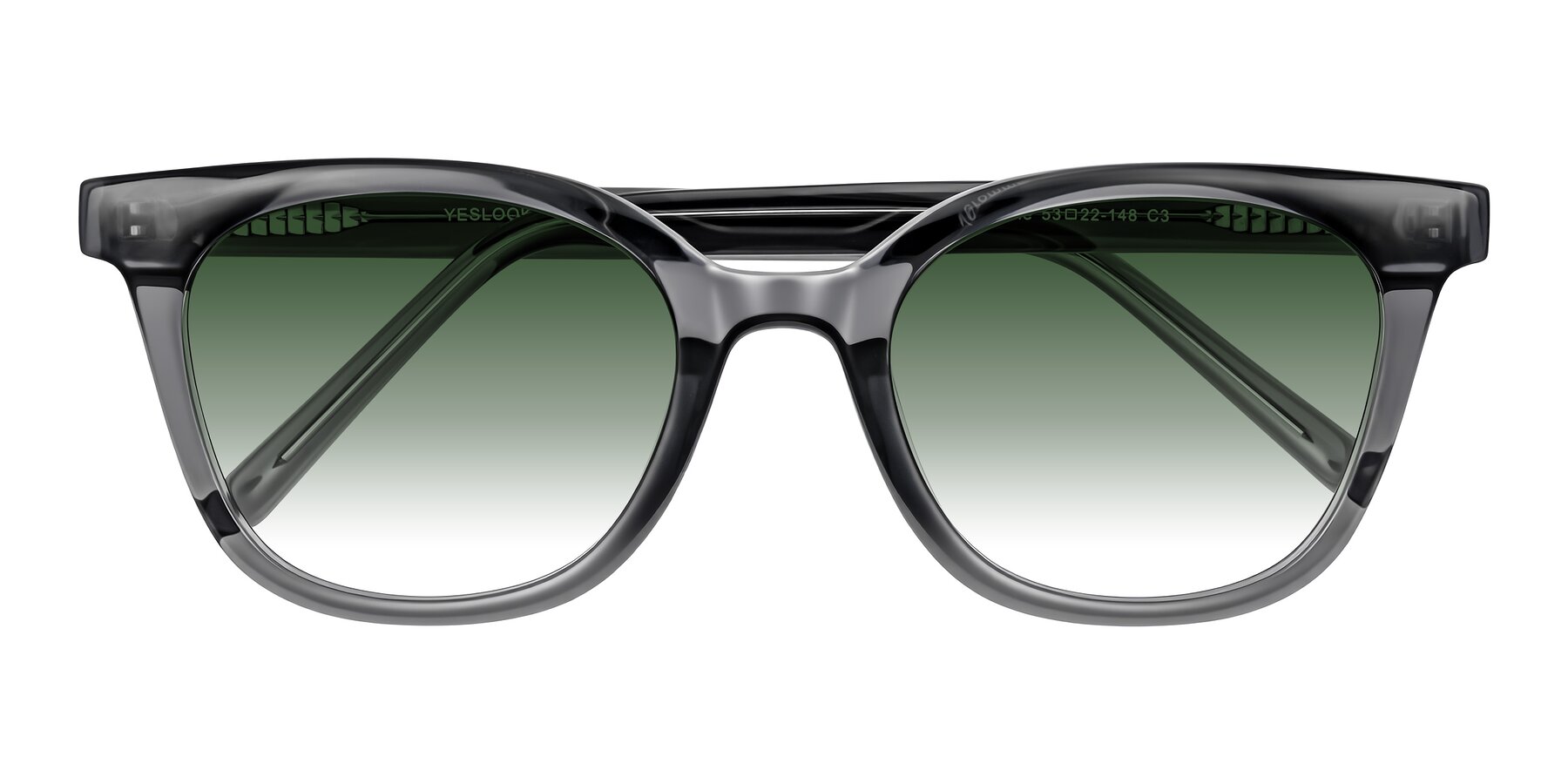 Folded Front of Jeromme in Translucent Gray with Green Gradient Lenses
