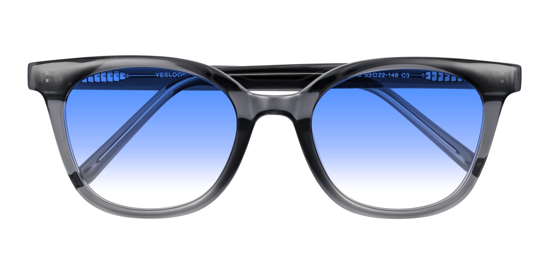 Folded Front of Jeromme in Translucent Gray with Blue Gradient Lenses