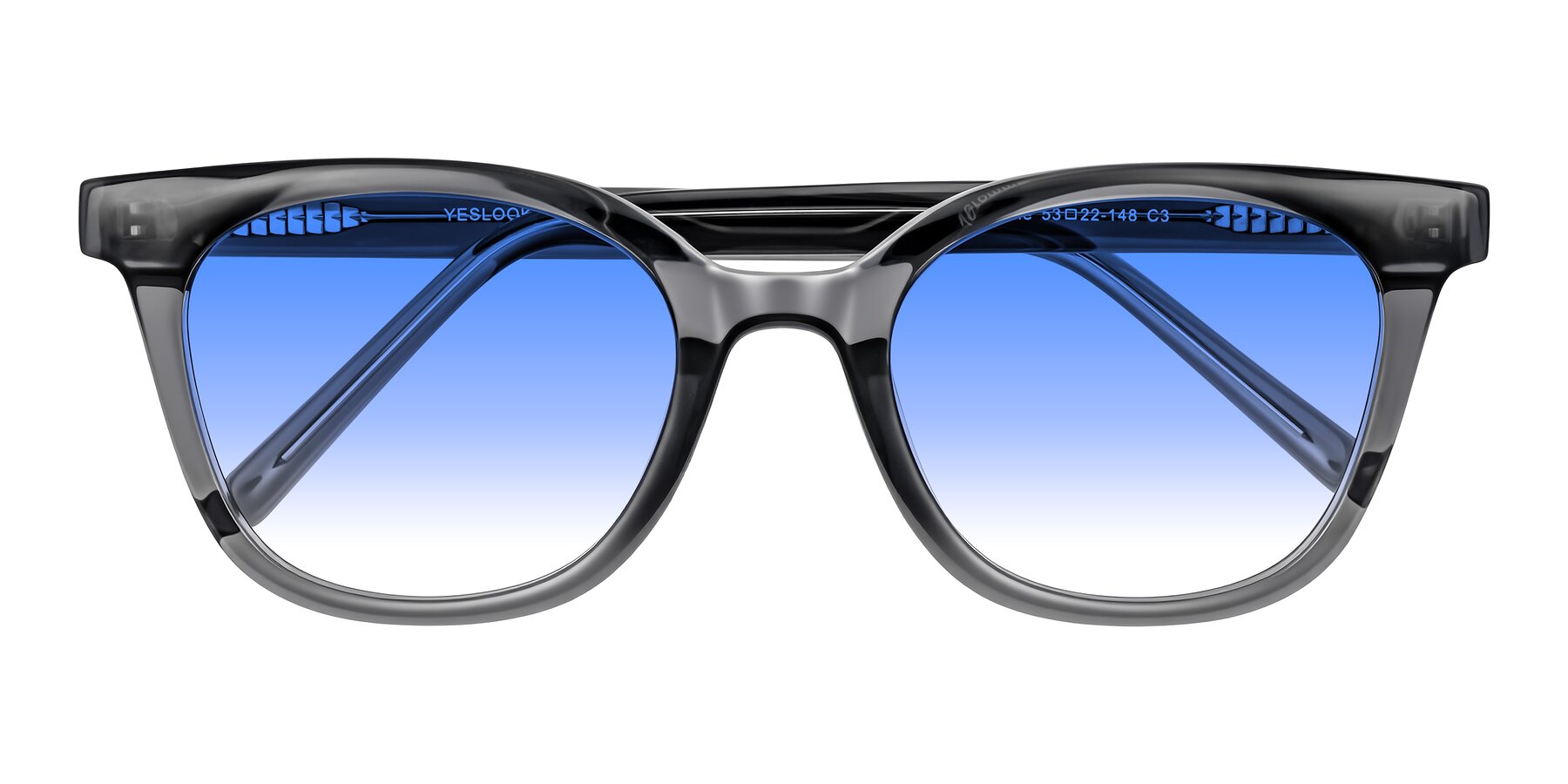 Folded Front of Jeromme in Translucent Gray with Blue Gradient Lenses
