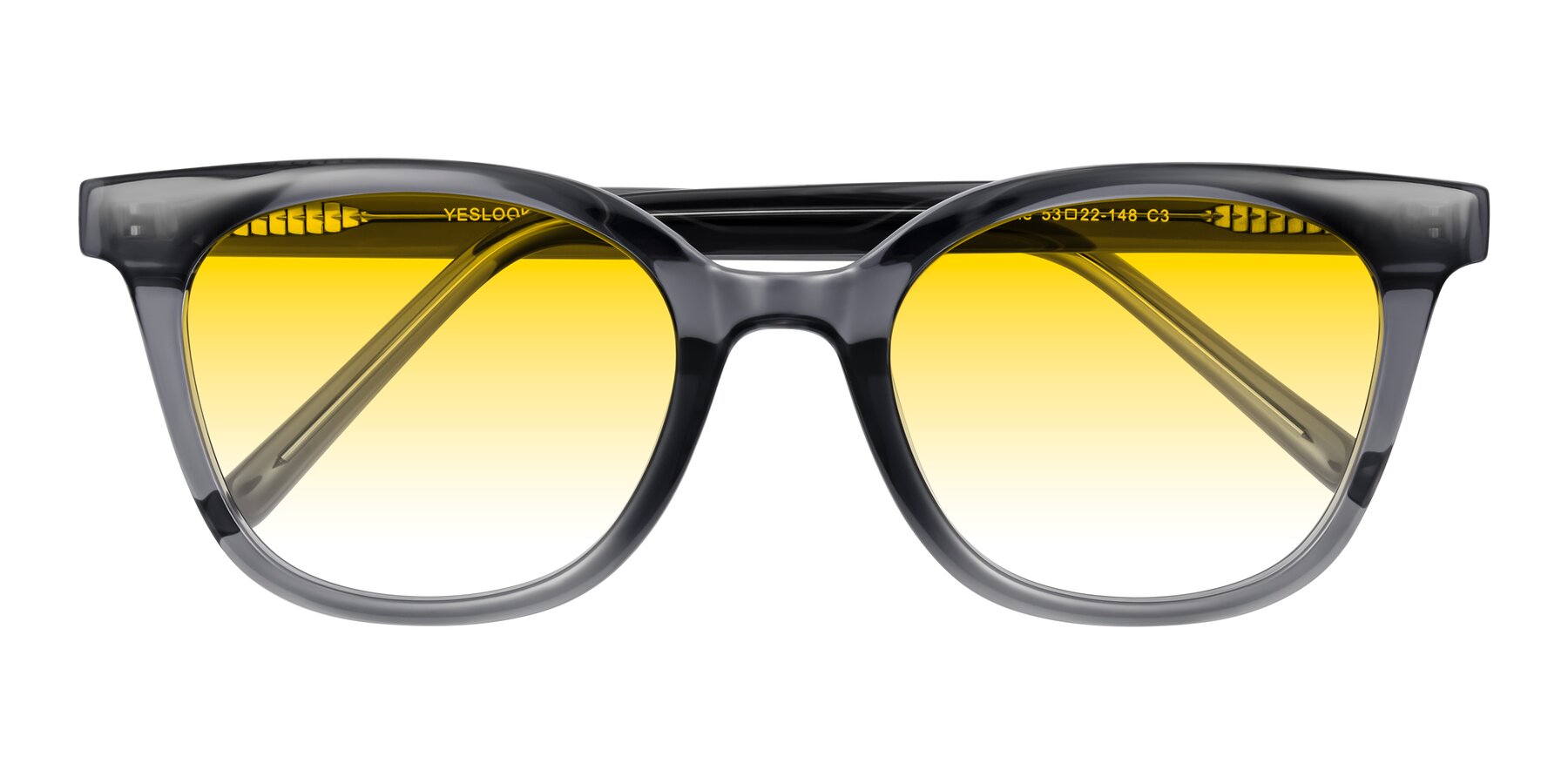 Folded Front of Jeromme in Translucent Gray with Yellow Gradient Lenses