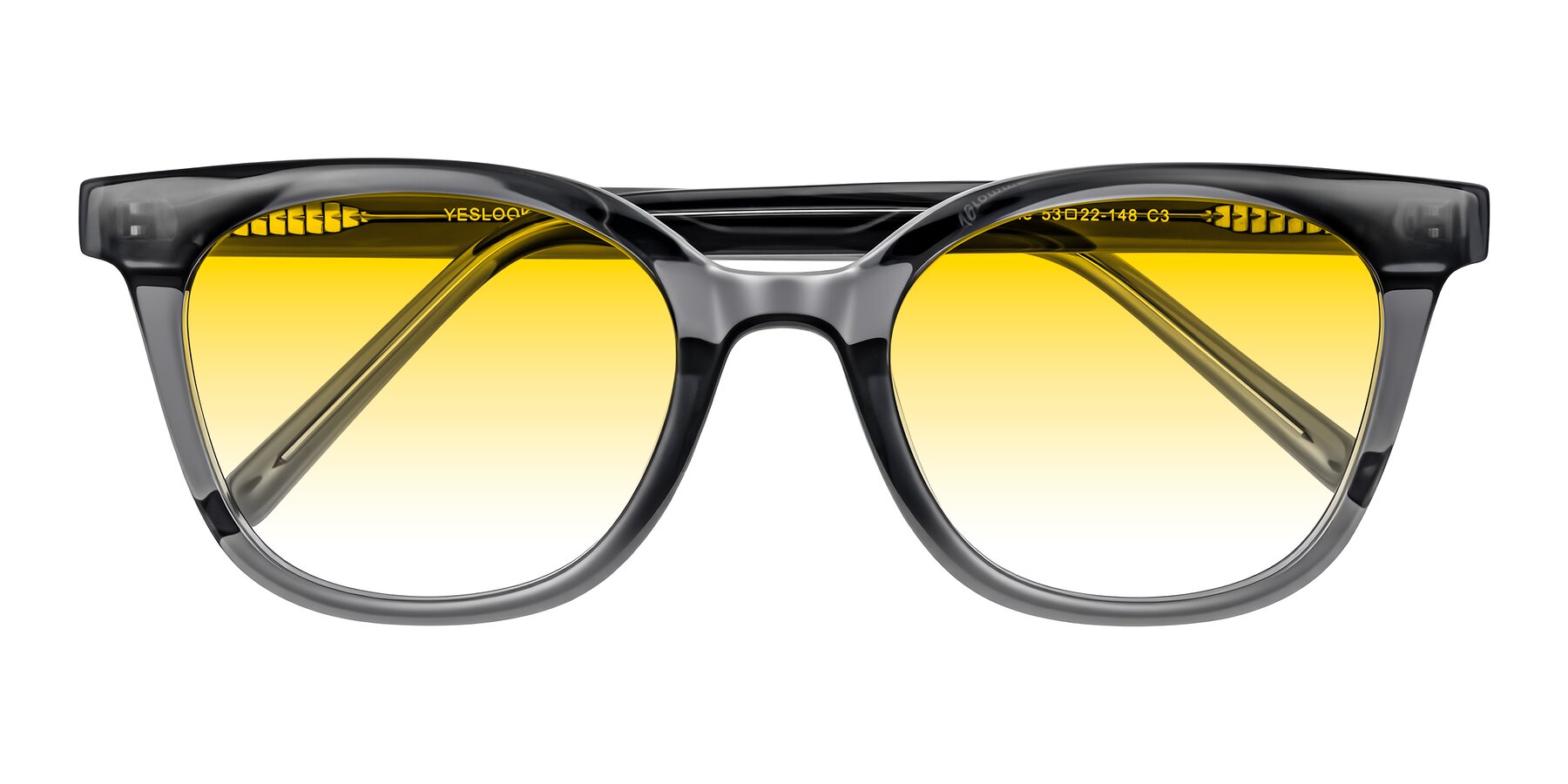 Folded Front of Jeromme in Translucent Gray with Yellow Gradient Lenses