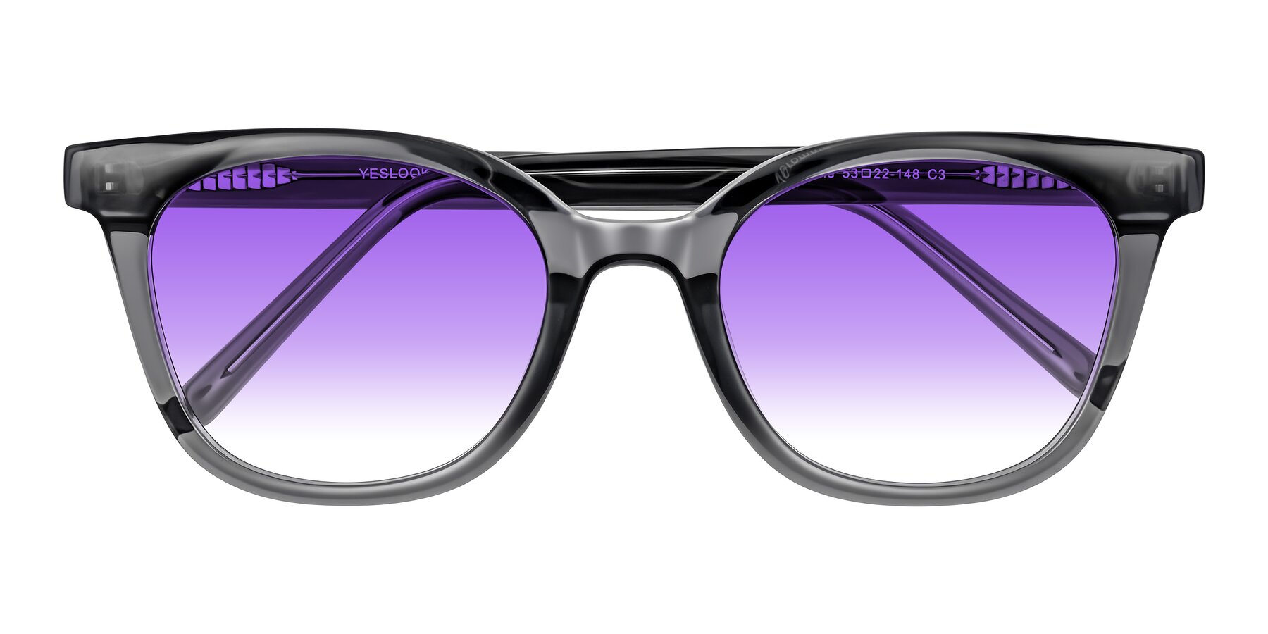 Folded Front of Jeromme in Translucent Gray with Purple Gradient Lenses