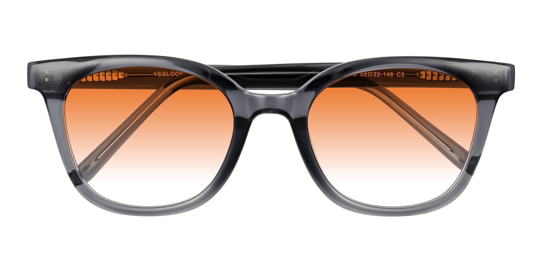 Folded Front of Jeromme in Translucent Gray with Orange Gradient Lenses