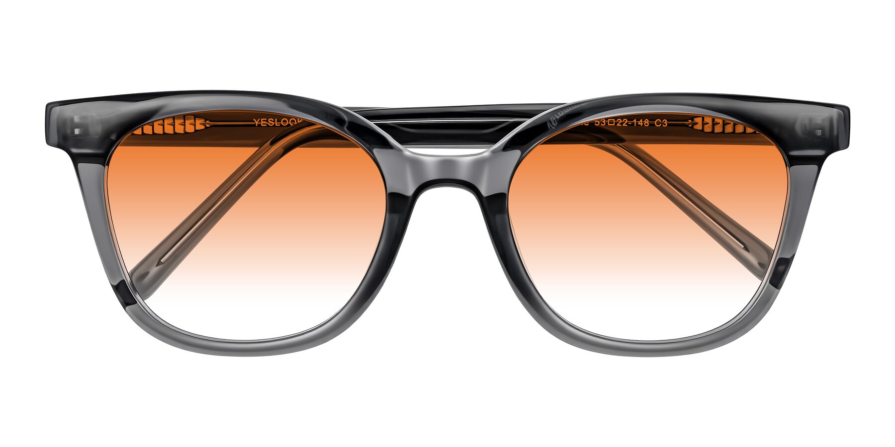 Folded Front of Jeromme in Translucent Gray with Orange Gradient Lenses