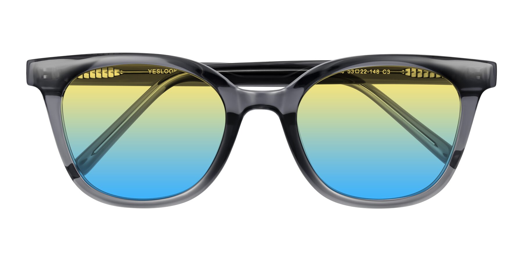 Folded Front of Jeromme in Translucent Gray with Yellow / Blue Gradient Lenses