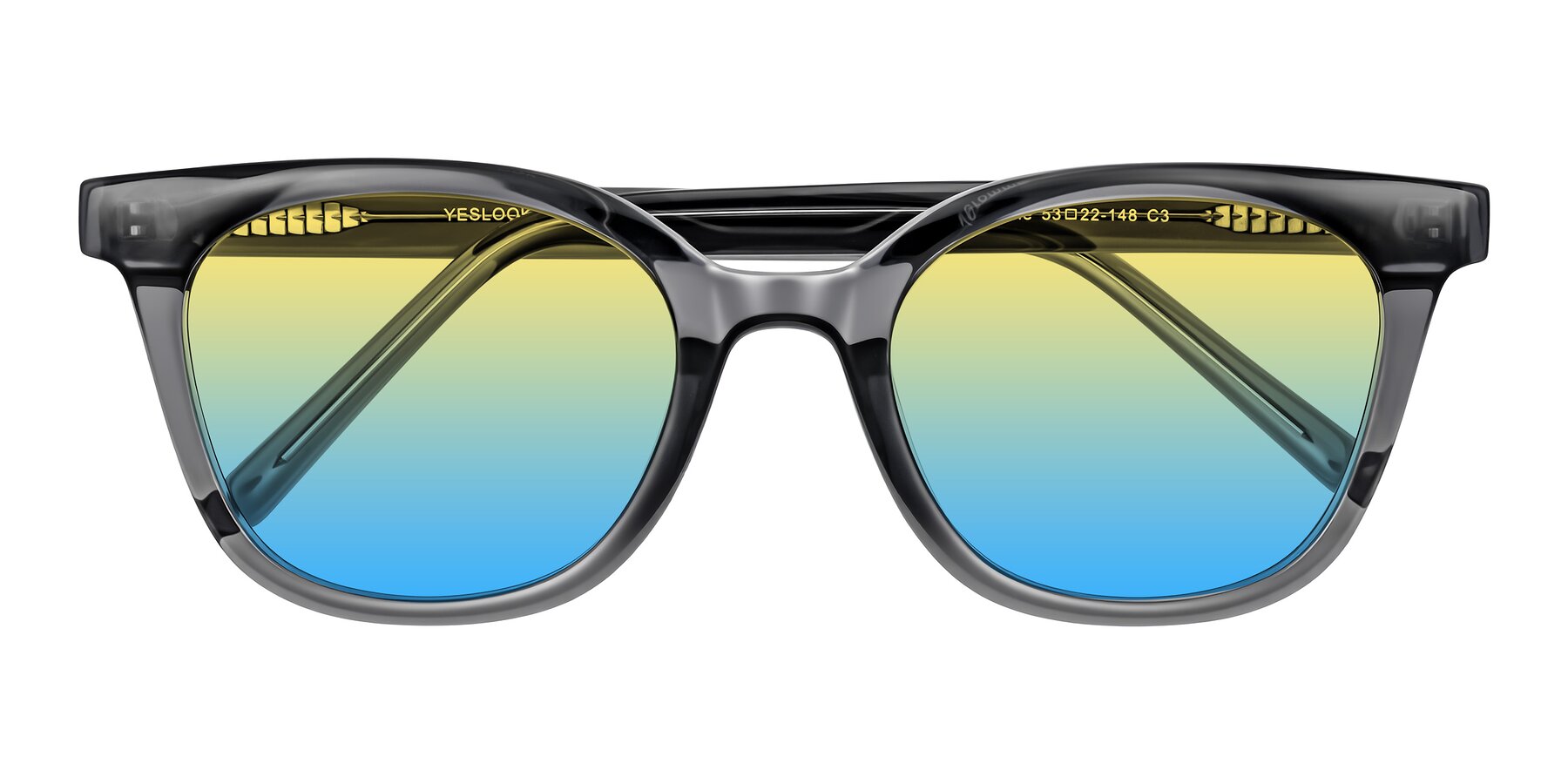 Folded Front of Jeromme in Translucent Gray with Yellow / Blue Gradient Lenses
