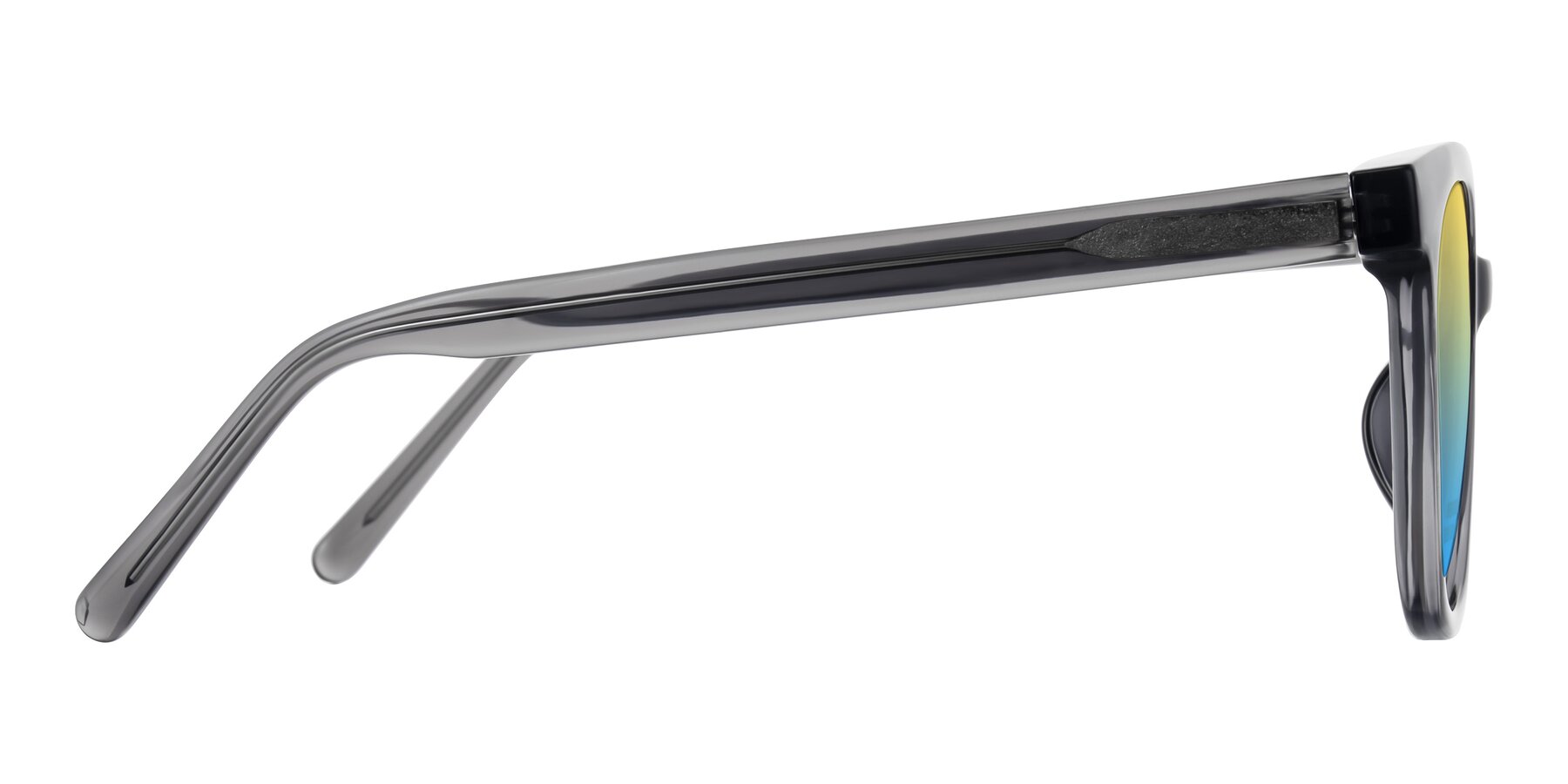 Side of Jeromme in Translucent Gray with Yellow / Blue Gradient Lenses