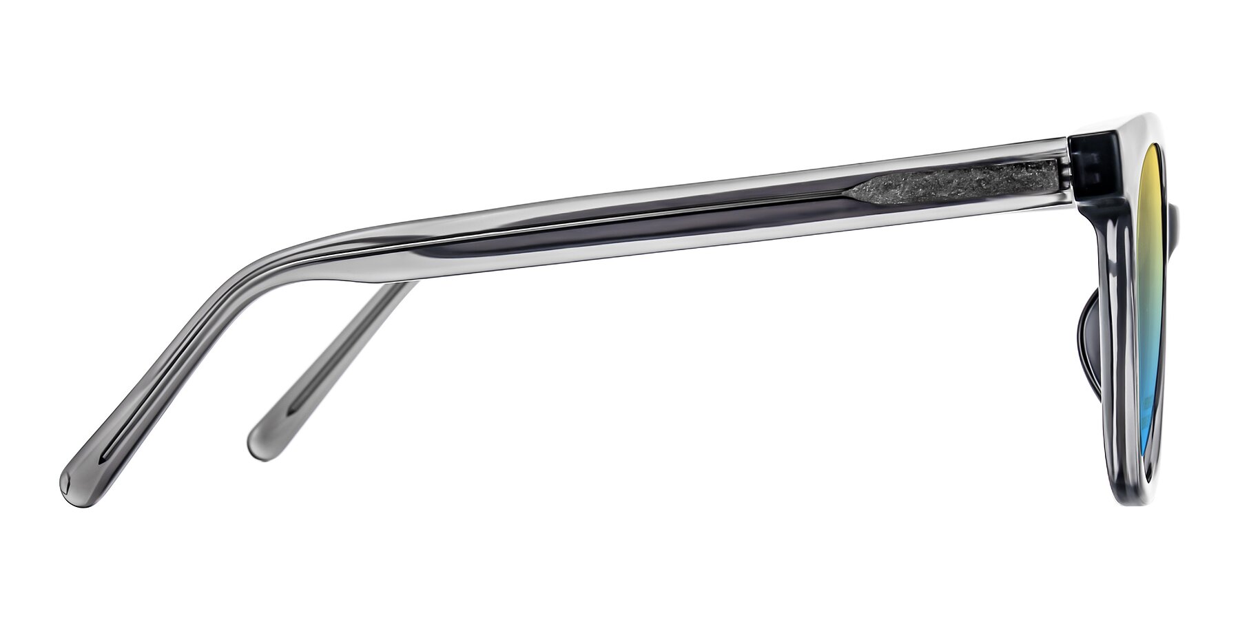 Side of Jeromme in Translucent Gray with Yellow / Blue Gradient Lenses