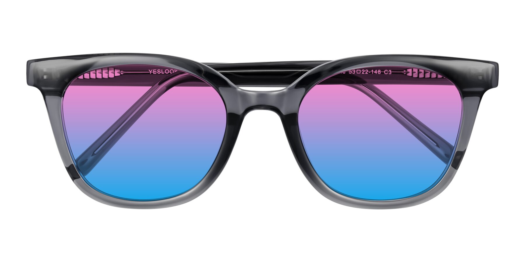 Folded Front of Jeromme in Translucent Gray with Pink / Blue Gradient Lenses
