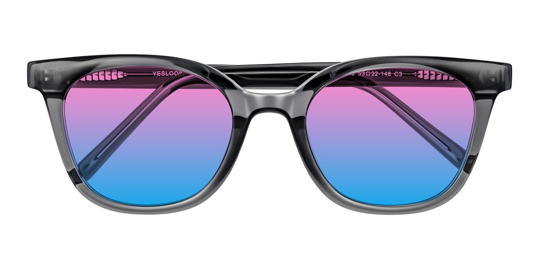 Folded Front of Jeromme in Translucent Gray with Pink / Blue Gradient Lenses