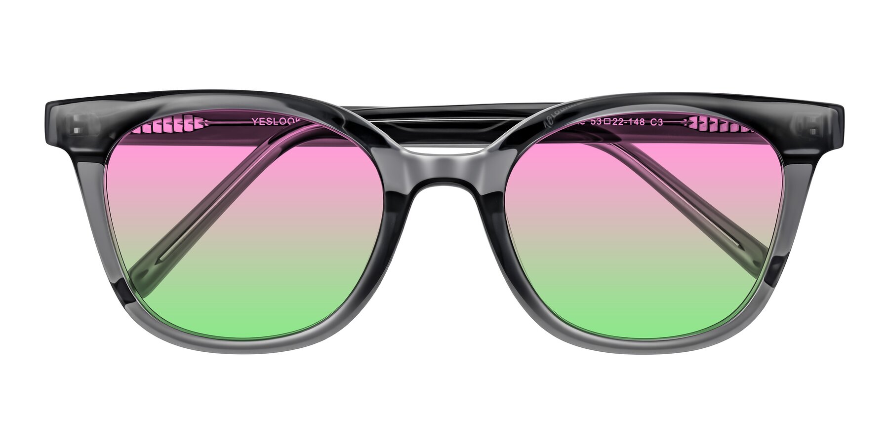 Folded Front of Jeromme in Translucent Gray with Pink / Green Gradient Lenses