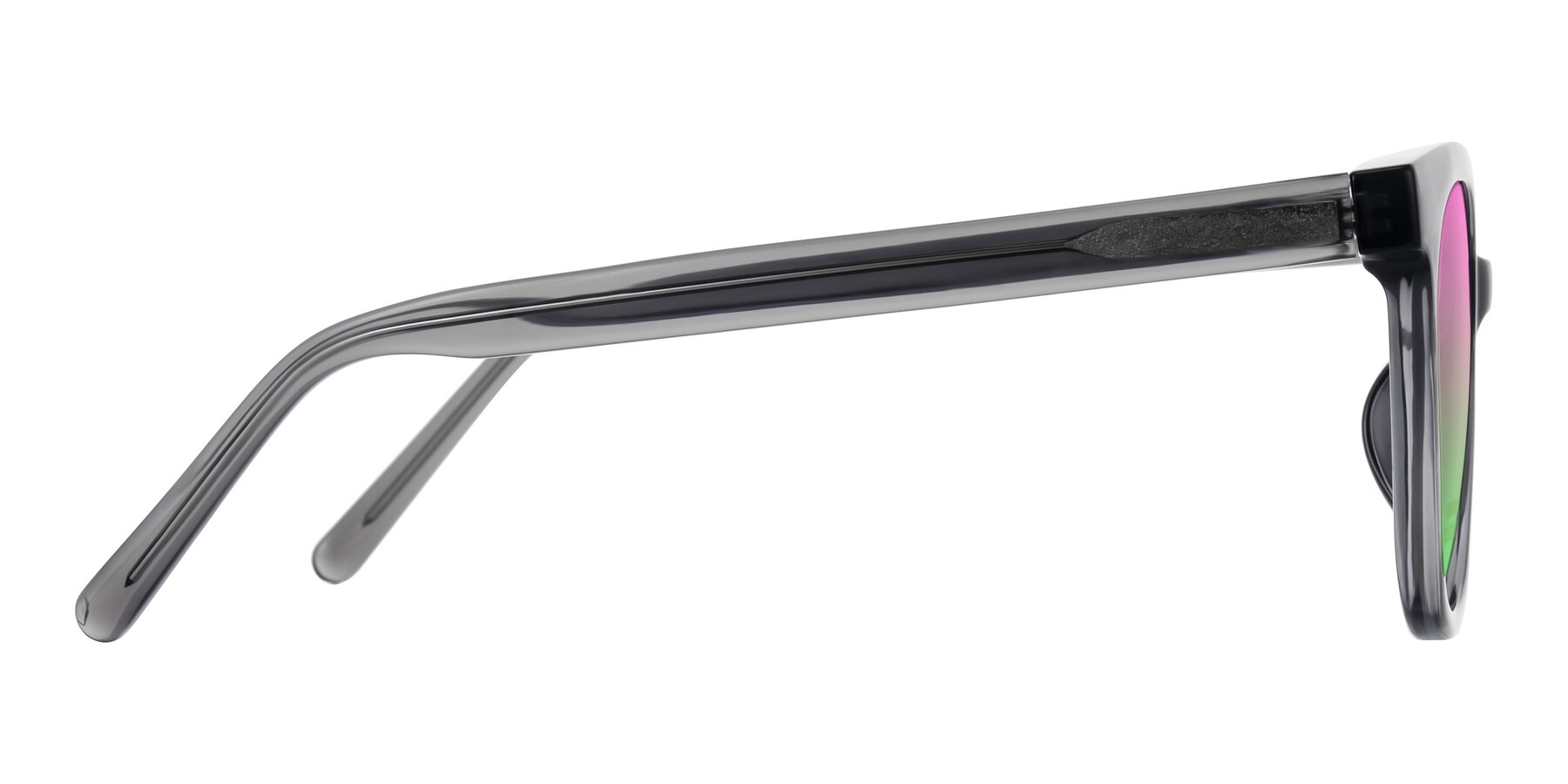 Side of Jeromme in Translucent Gray with Pink / Green Gradient Lenses