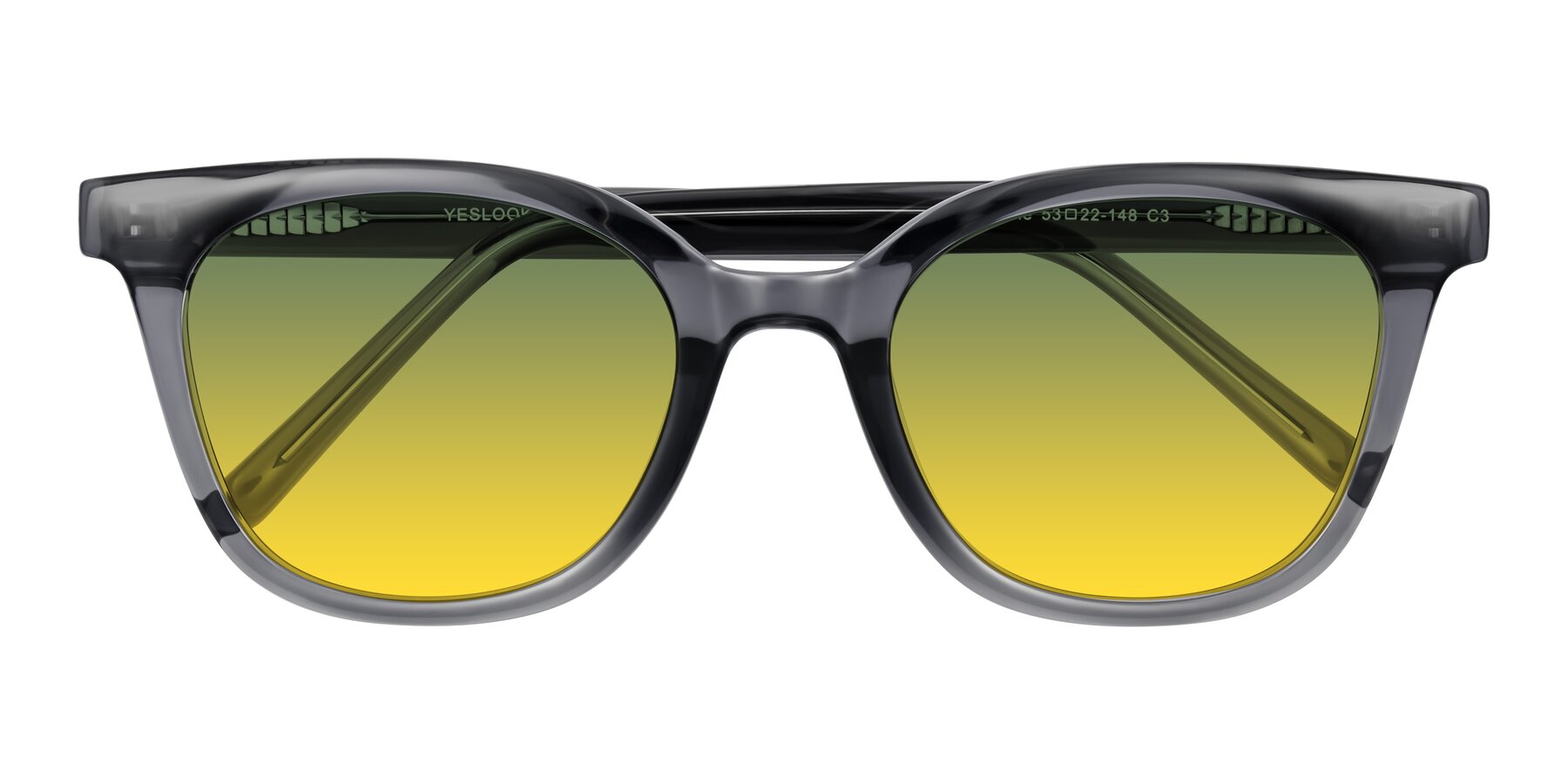 Folded Front of Jeromme in Translucent Gray with Green / Yellow Gradient Lenses