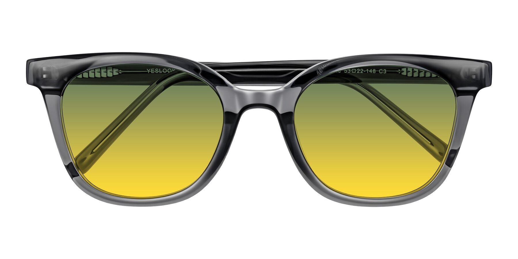 Folded Front of Jeromme in Translucent Gray with Green / Yellow Gradient Lenses