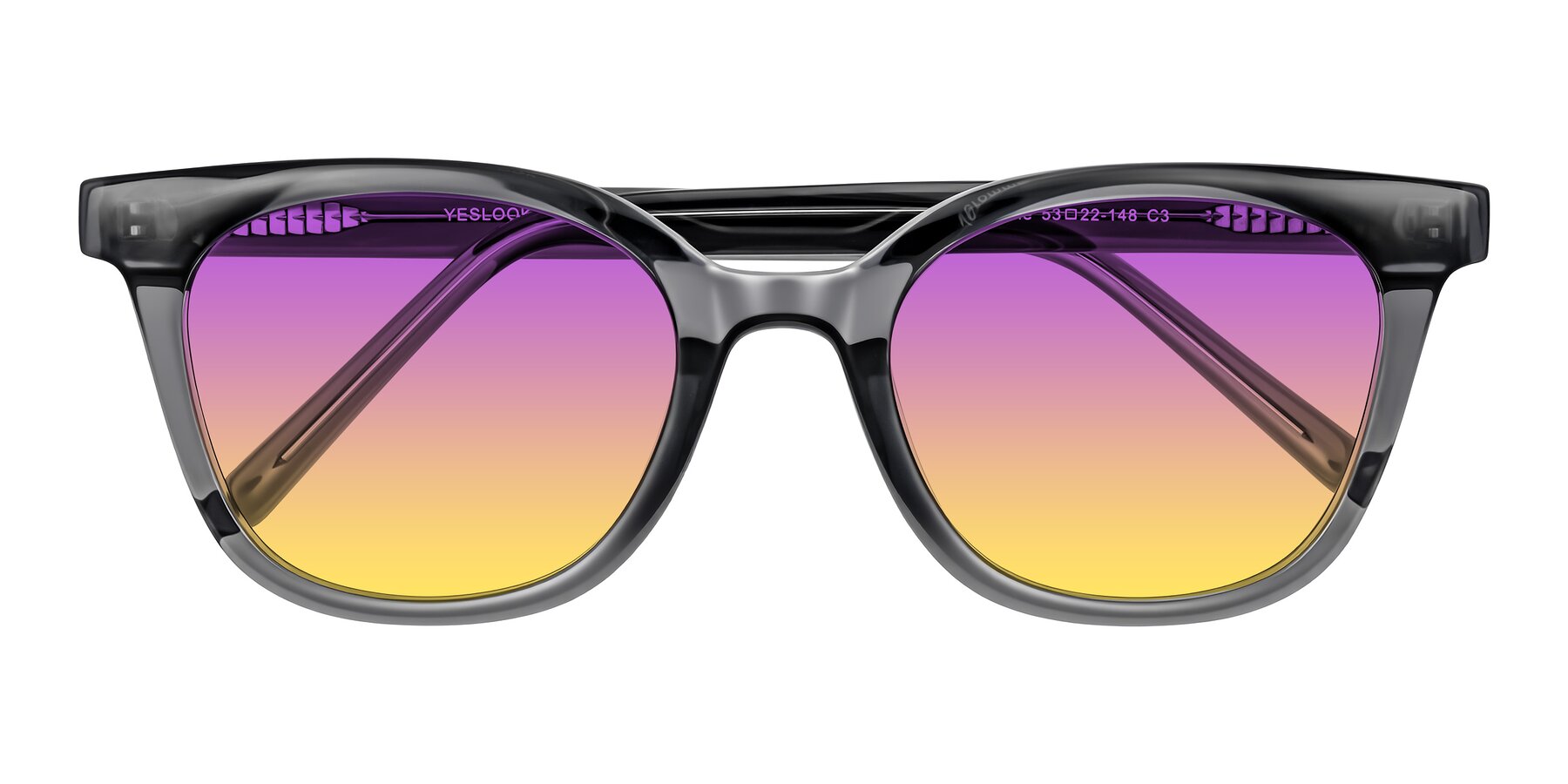 Folded Front of Jeromme in Translucent Gray with Purple / Yellow Gradient Lenses