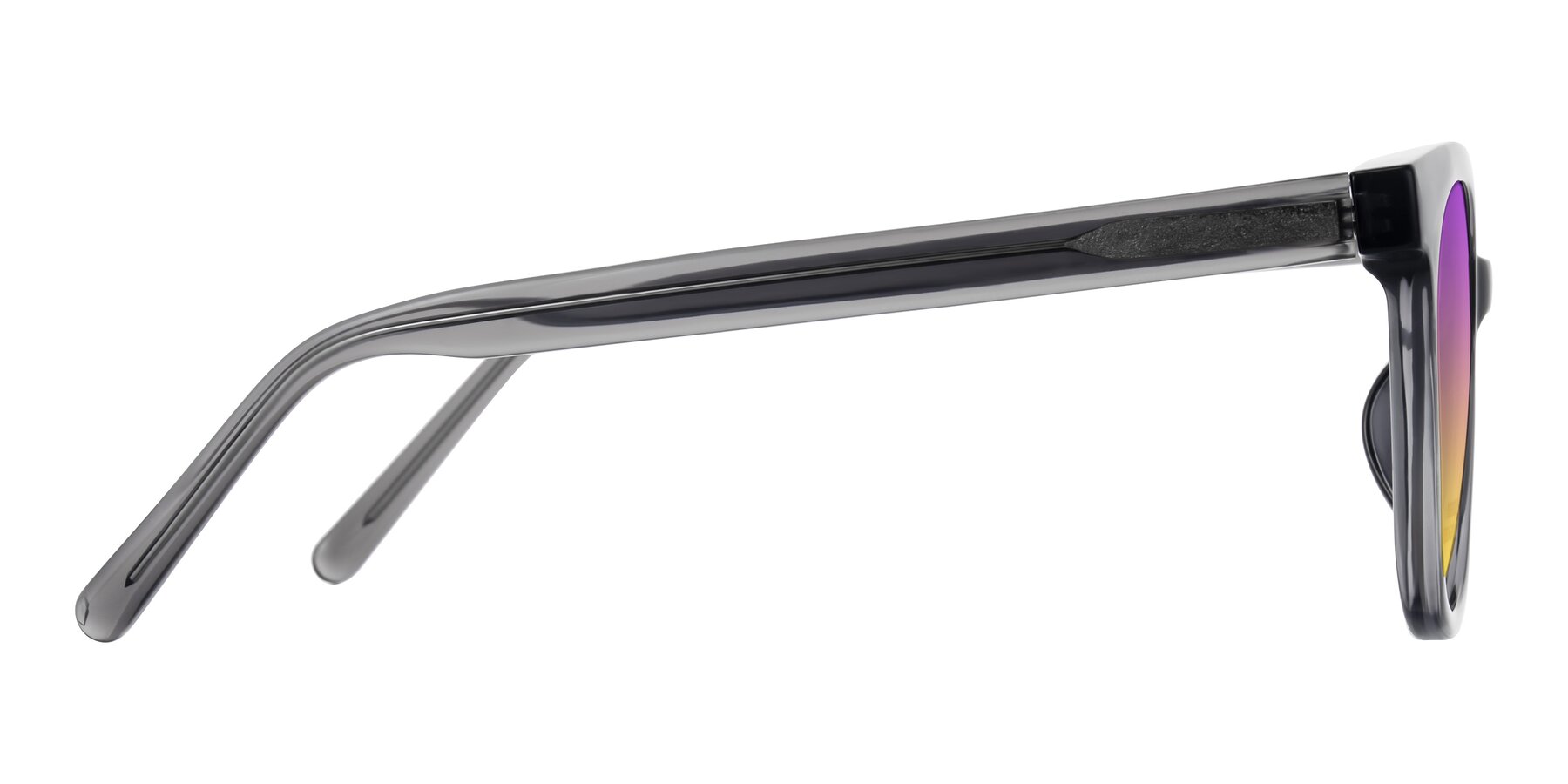 Side of Jeromme in Translucent Gray with Purple / Yellow Gradient Lenses