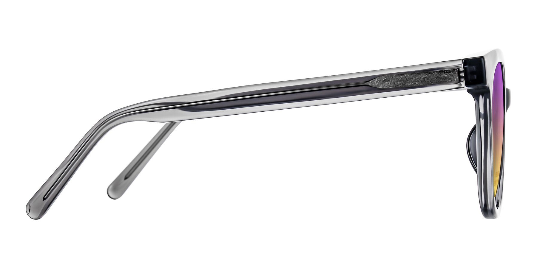 Side of Jeromme in Translucent Gray with Purple / Yellow Gradient Lenses