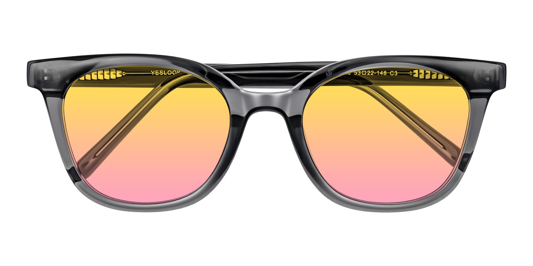 Folded Front of Jeromme in Translucent Gray with Yellow / Pink Gradient Lenses