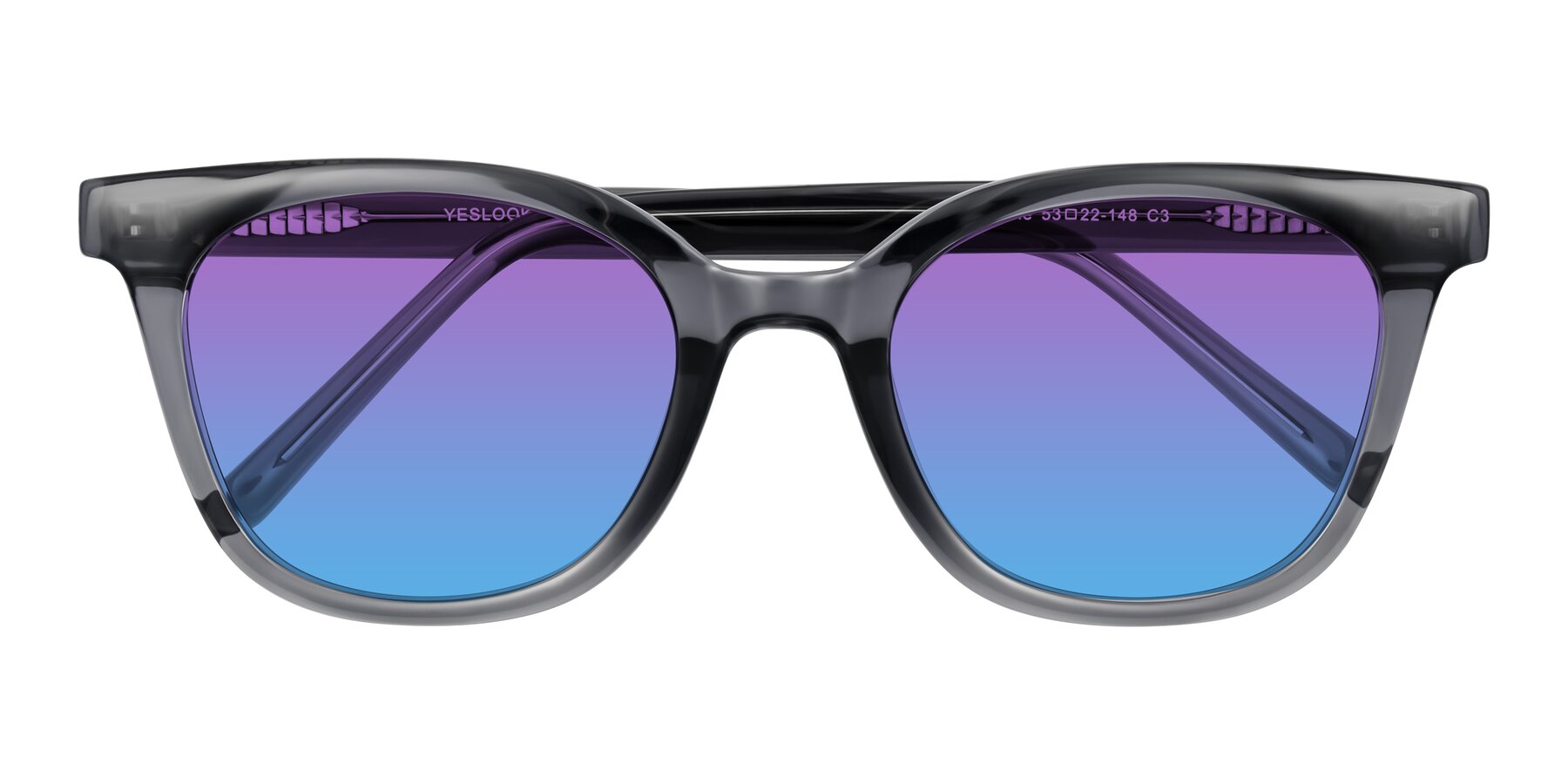 Folded Front of Jeromme in Translucent Gray with Purple / Blue Gradient Lenses