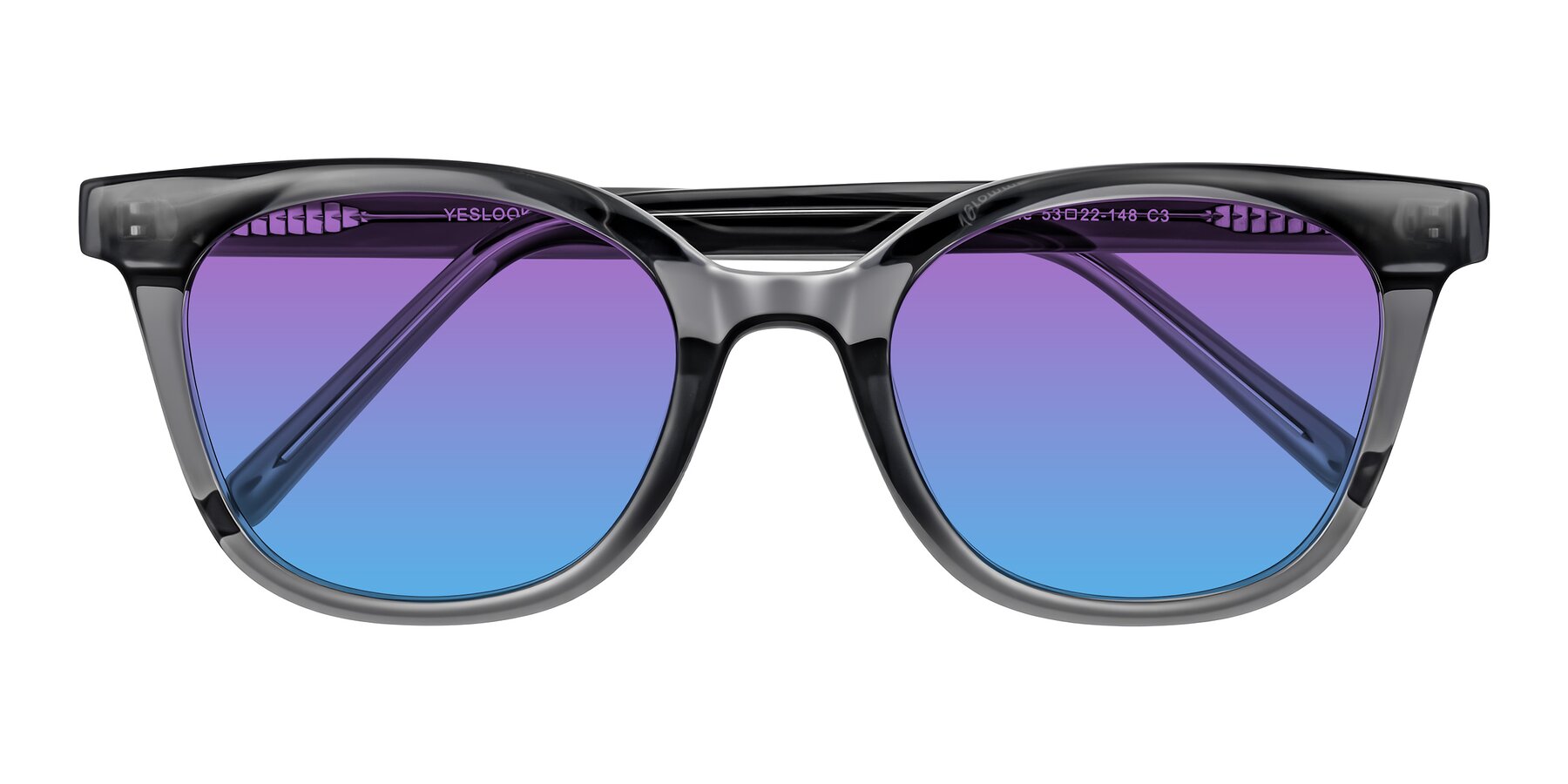 Folded Front of Jeromme in Translucent Gray with Purple / Blue Gradient Lenses