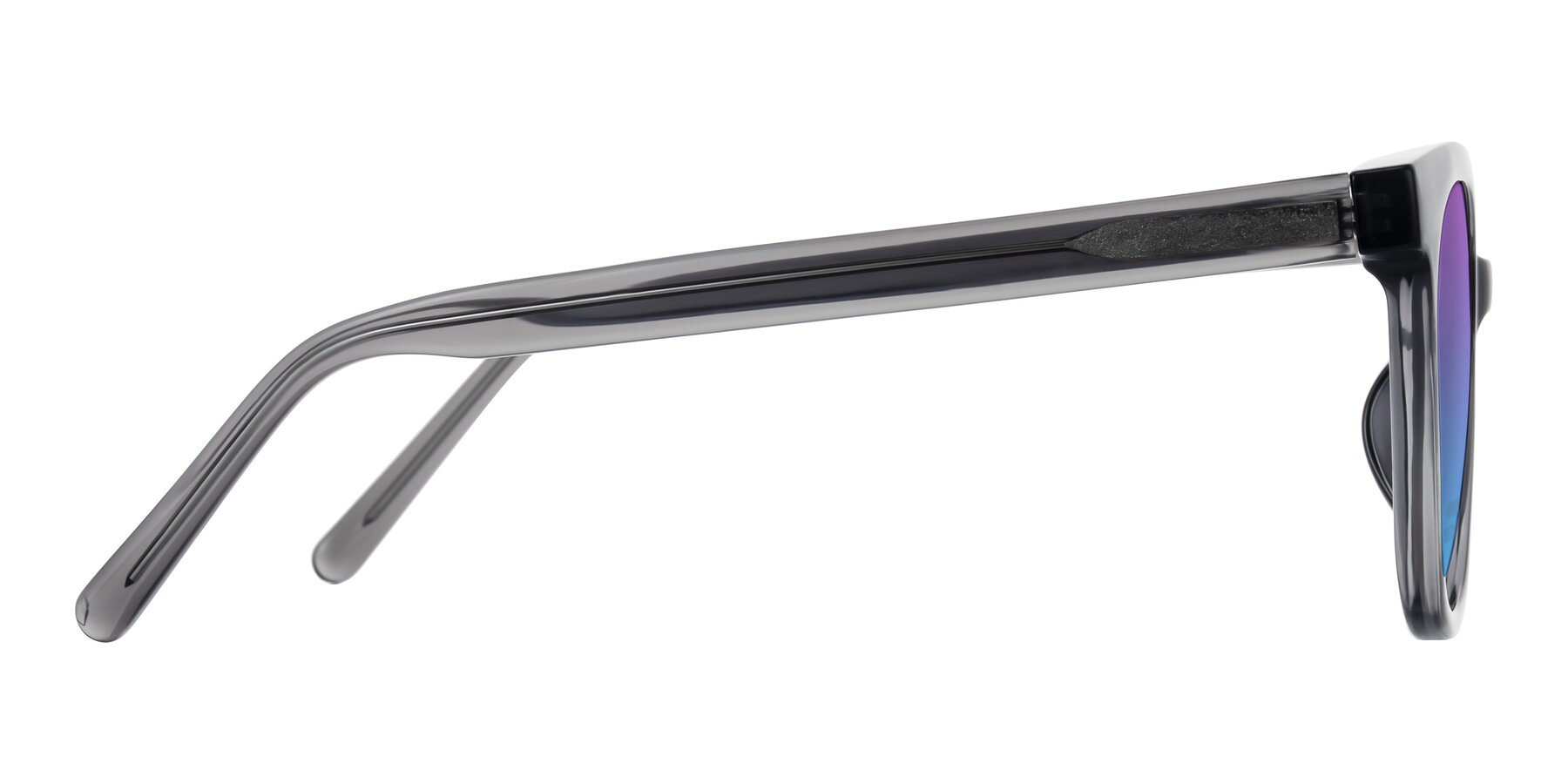 Side of Jeromme in Translucent Gray with Purple / Blue Gradient Lenses