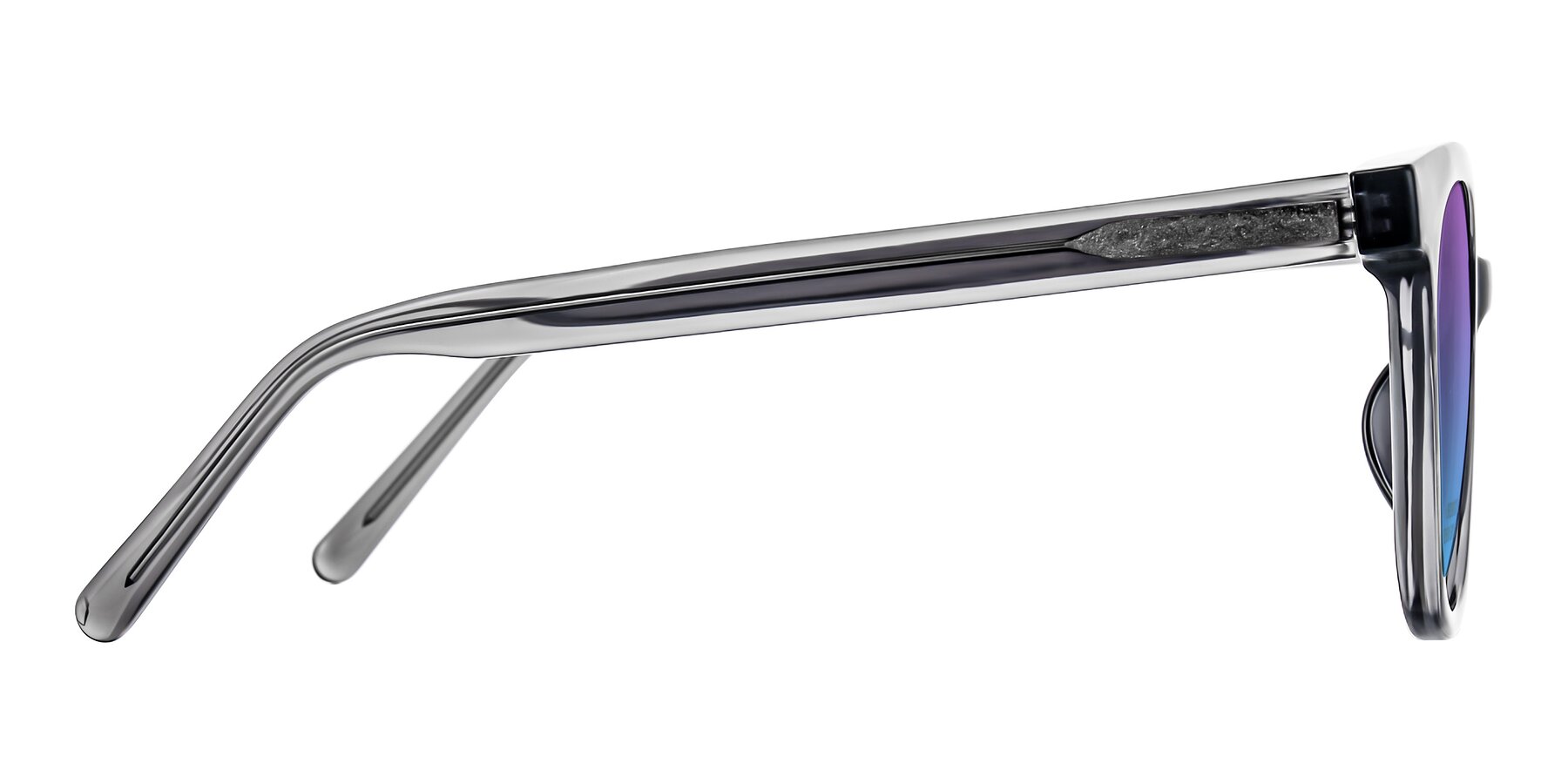 Side of Jeromme in Translucent Gray with Purple / Blue Gradient Lenses
