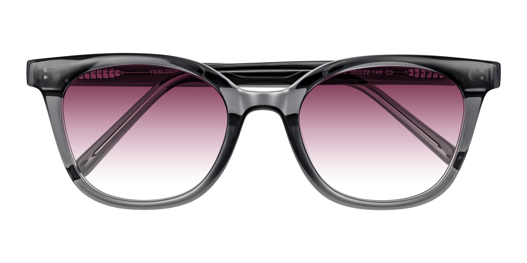 Folded Front of Jeromme in Translucent Gray with Wine Gradient Lenses